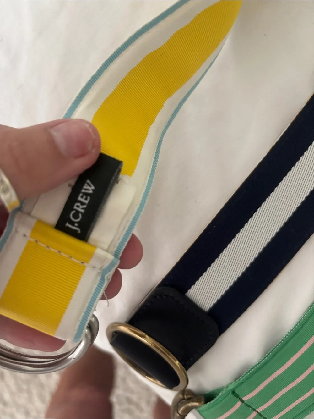 Jcrew 3 Striped Webbing Belts - Yellow, Green & Navy Trio size small/medium - Picture 4 of 7